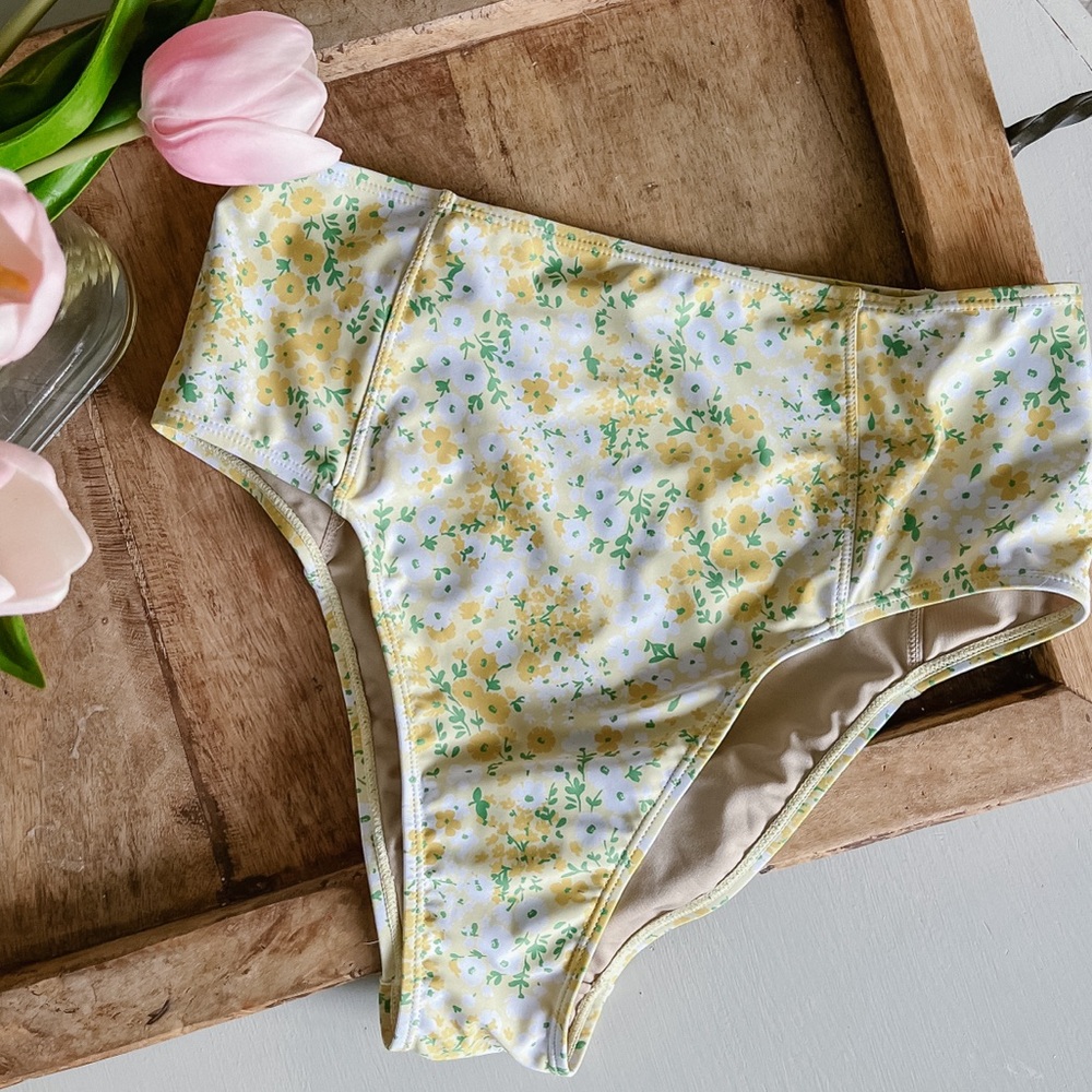 Kortni Jeane Yellow Floral High Waist Bikini Bottoms